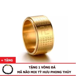 Nhẫn Bát Nhã Tâm Kinh – Nhẫn Xoay Thần Chú – Tặng Vòng Đá Tỳ Hưu